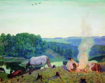  Mikhailovich Pintura al %C3%B3leo - Noche de chimenea 1916 Boris Mikhailovich Kustodiev